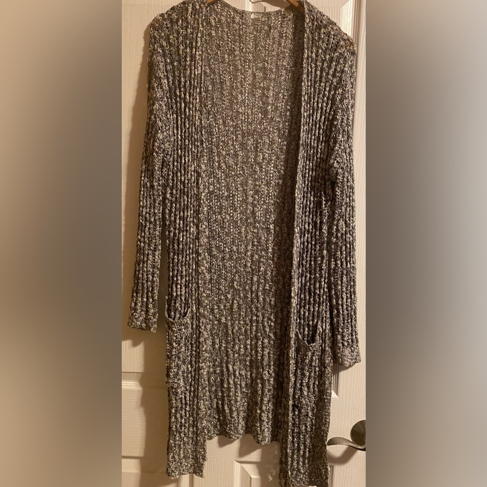 Grey and white long cardigan